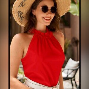 ZARA Elegant Red Scoop Neck Blouse